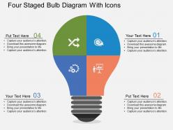 Four staged bulb diagram with icons flat powerpoint desgin