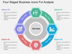 Four staged business icons for analysis flat powerpoint design
