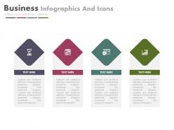 Four staged business infographics and icons flat powerpoint design