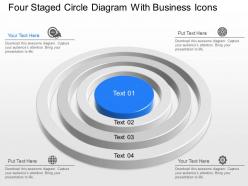 Four staged circle diagram with business icons powerpoint template slide