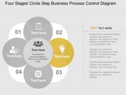 Four staged circle step business process control diagram flat powerpoint design