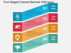 Four staged colored banners with icons flat powerpoint design