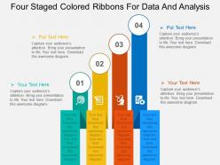 Four staged colored ribbons for data and analysis flat powerpoint design