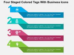 Four staged colored tags with business icons flat powerpoint design