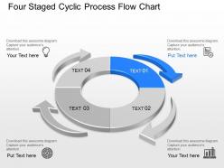 Four staged cyclic process flow chart powerpoint template slide