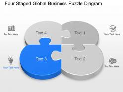 Four staged global business puzzle diagram powerpoint template slide