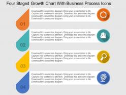 Four staged growth chart with business process icons flat powerpoint design