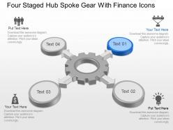 Four staged hub spoke gear with finance icons powerpoint template slide