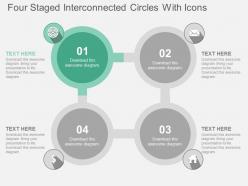 Four staged interconnected circles with icons flat powerpoint design