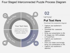 Four staged interconnected puzzle process diagram flat powerpoint design