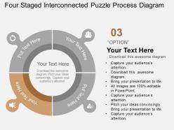 Four staged interconnected puzzle process diagram flat powerpoint design