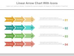 Four staged linear arrow chart with icons flat powerpoint design