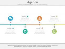 Four staged linear business agenda diagram powerpoint slides