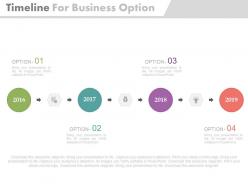 Four staged linear timeline for business options powerpoint slides
