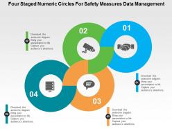 Four staged numeric circles for safety measures data management flat powerpoint design