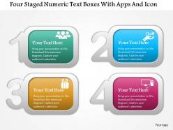 Four staged numeric text boxes with apps and icon powerpoint template