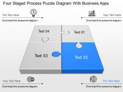Four staged process puzzle diagram with business apps powerpoint template slide