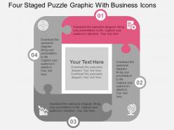 Four staged puzzle graphic with business icons flat powerpoint design