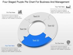 Four staged puzzle pie chart for business and management powerpoint template slide