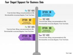 Four staged signpost for business data flat powerpoint design