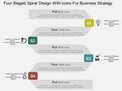 Four staged spiral design with icons for business strategy flat powerpoint design
