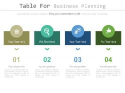 Four staged table for business planning powerpoint slides