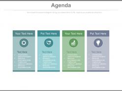 Four staged tags and icons for business agenda application powerpoint slides