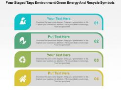 Four staged tags environment green energy and recycle symbols flat powerpoint design
