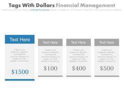 Four staged tags with dollars financial management powerpoint slides