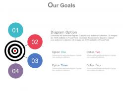 Four staged target dart for business goal achievement powerpoint slides