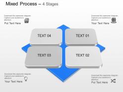 Four staged text boxes and icons powerpoint template slide