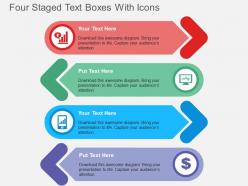 Four staged text boxes with icons flat powerpoint design