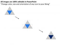 Four staged triangle for process flow powerpoint template slide