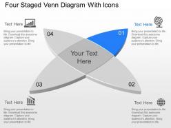 Four staged venn diagram with icons powerpoint template slide