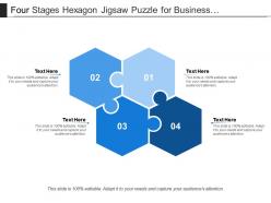 Four stages hexagon jigsaw puzzle for business presentation