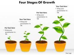 Four stages of growth shown by plants growing in pots powerpoint diagram templates graphics 712