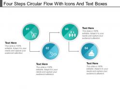 Four steps circular flow with icons and text boxes