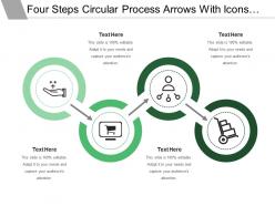Four steps circular process arrows with icons and text boxes
