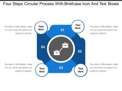 Four steps circular process with briefcase icon and text boxes
