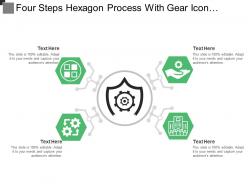Four steps hexagon process with gear icon and text boxes