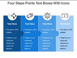 Four steps points text boxes with icons