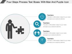 Four steps process text boxes with man and puzzle icon
