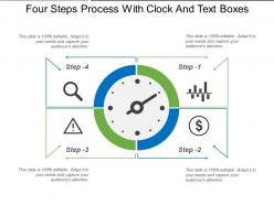 Four steps process with clock and text boxes