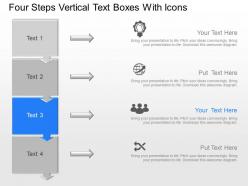 Four steps vertical text boxes with icons powerpoint template slide