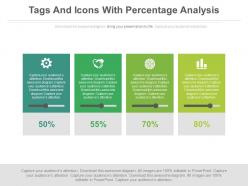 Four tags and icons with percentage analysis powerpoint slides
