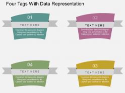 Four tags with data representation flat powerpoint design