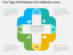 Four tags with medical and healthcare icons flat powerpoint design