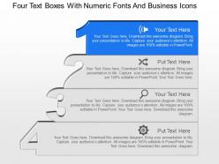 Four text boxes with numeric fonts and business icons powerpoint template slide