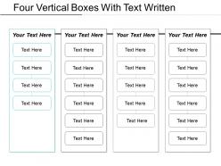 Four vertical boxes with text written