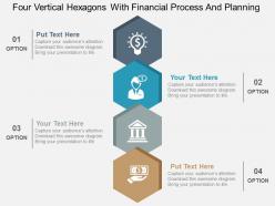 Four vertical hexagons with financial process and planning flat powerpoint design
